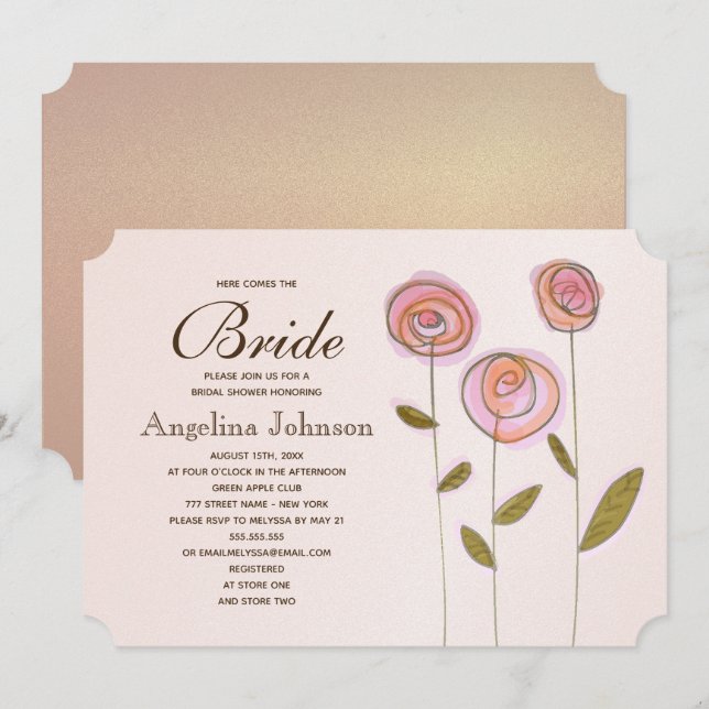 Moderne Elegante Rose Goldenes Brautparty Einladung (Vorne/Hinten)