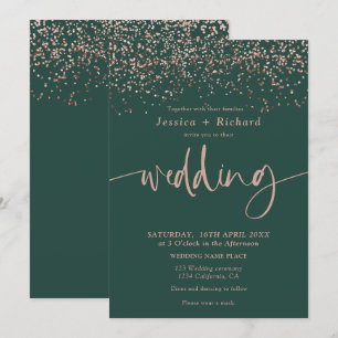 Moderne, elegante Rose goldgrüne Hochzeitsschrift Einladung