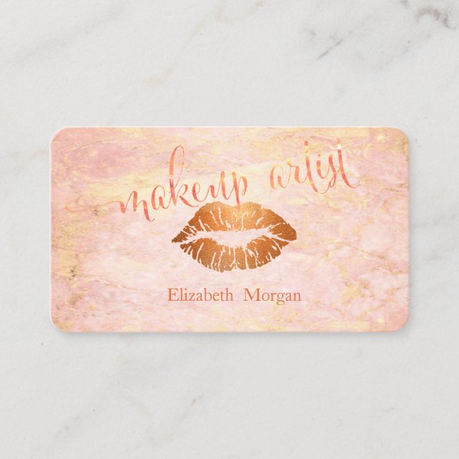 Moderne Elegante Rose Marmor, Glitzer Lippen Visitenkarte (Vorderseite)