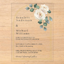 Moderne Elegante Rose und Golden Arch Hochzeit Acryleinladungen