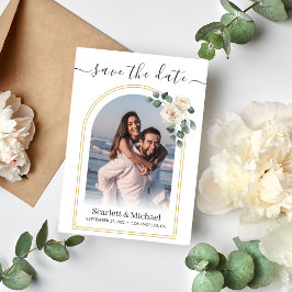 Moderne Elegante Rose und Golden Arch Hochzeit Save The Date