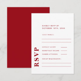 Moderne, elegante Rot- und Weißhochzeit RSVP Karte
