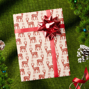 Moderne elegante rote und weiße Rentier-Muster Win Geschenkpapier