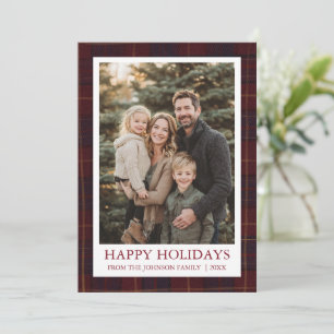 Moderne elegante rote Weihnachts-Karo-Familienfoto Feiertagskarte