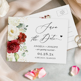 Moderne Elegante Rote Weiße Blüte Save the Date Postkarte