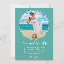 Moderne elegante Round Foto Frame Aquamarine Hochz Dankeskarte