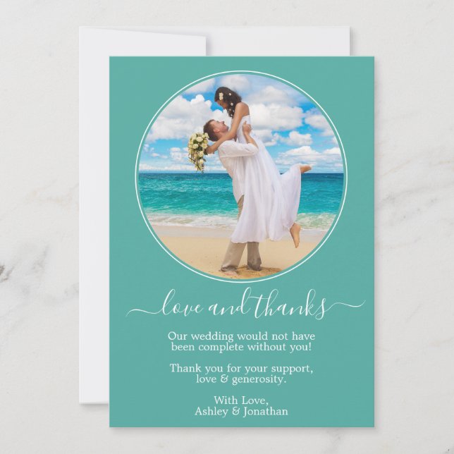 Moderne elegante Round Foto Frame Aquamarine Hochz Dankeskarte (Vorderseite)
