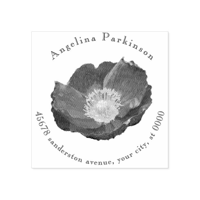 Moderne elegante Rücksendeadresse mit Blumenmohn Gummistempel (Prägung)