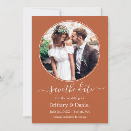 Moderne Elegante runde Foto-Rahmen Burnt Orange Save The Date