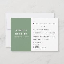 Moderne elegante Sage Green Minimalistisch Wedding RSVP Karte