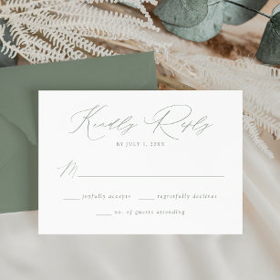 Moderne, elegante Sage Green Script Hochzeit RSVP Karte