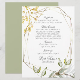 Moderne, elegante Sage Green und Gold Foliage Menükarte