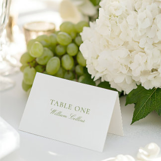 Moderne elegante Sage Green Wedding Platzkarte Tischnummer