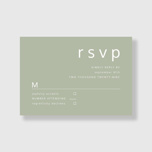 Moderne Elegante Sage Green Wedding RSVP Karte (Modern Elegant Sage Green Wedding RSVP Card)