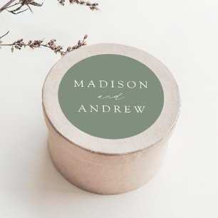 Moderne Elegante Sage Green Wedding Runder Aufkleber