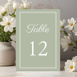 Moderne Elegante Sage Green Wedding Tischnummer