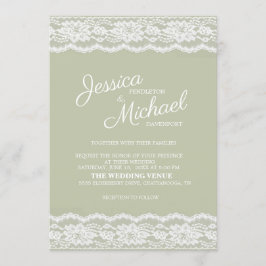 Moderne elegante Sage Green White Lace Hochzeit Einladung