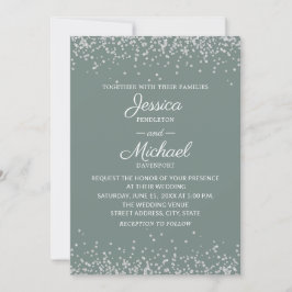 Moderne, elegante Sage und Silberne Glitzer Hochze Einladung