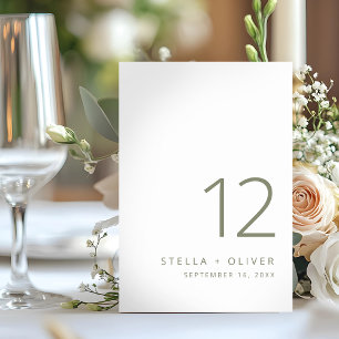 Moderne elegante salbeigrüne Hochzeit Tischnummer