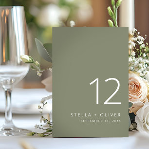 Moderne elegante salbeigrüne Hochzeit Tischnummer