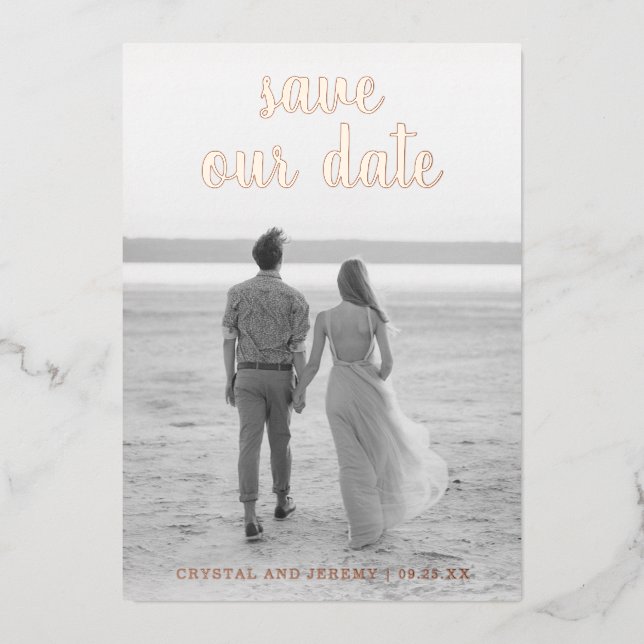 Moderne Elegante Save the Date Hochzeit Folieneinladung (Vorderseite)