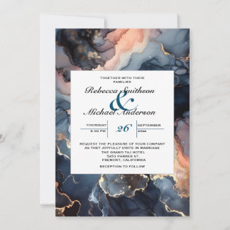 Moderne Elegante schicke Navy Blue & Peach Marmor Einladung
