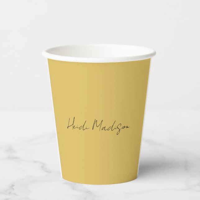 Moderne Elegante Schlichte, einfache Goldfarbenkal Pappbecher (Vorderseite)