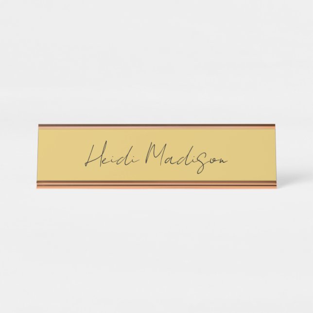Moderne Elegante Schlichte, einfache Goldfarbenkal Schreibtischnamensplakette (Vorderseite )