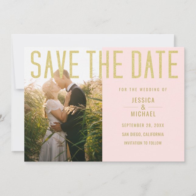Moderne Elegante, schlichte Rosa Foto Hochzeit Save The Date (Vorderseite)