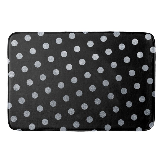 Moderne elegante, schlichte schwarze Silberpolka-P Badematte (Vorderseite)