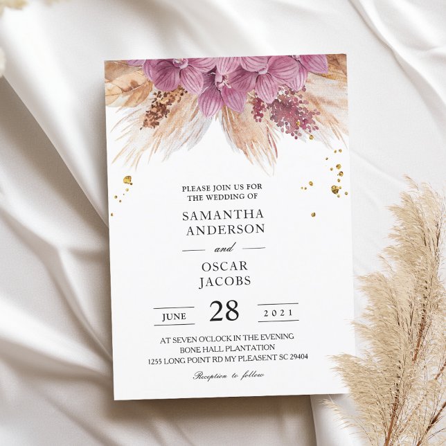 Moderne Elegante Schönheit Rosa Orchid & Pampas &  Einladung (Von Creator hochgeladen)