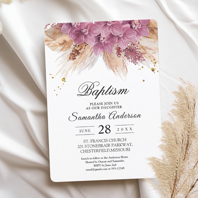 Moderne Elegante Schönheit Rosa Orchid & Pampas &  Einladung (Von Creator hochgeladen)