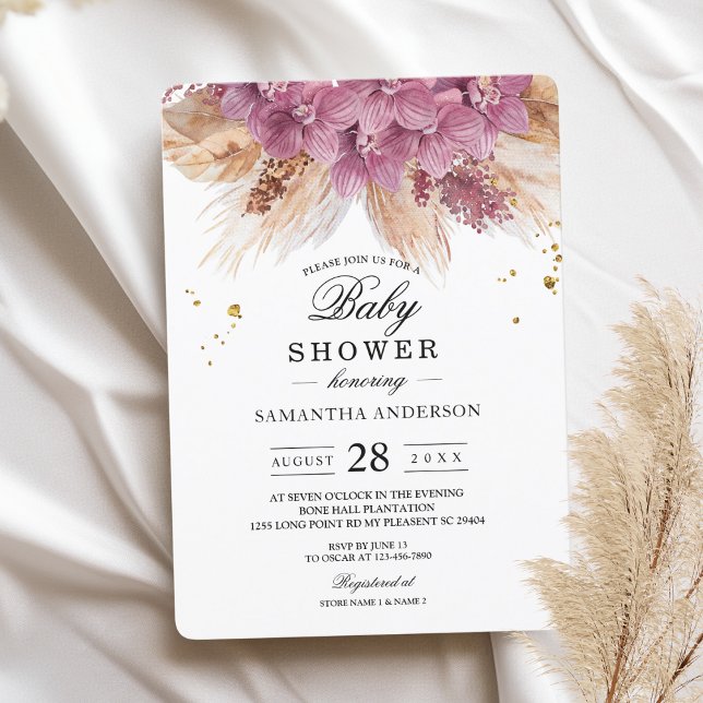 Moderne Elegante Schönheit Rosa Orchid & Pampas &  Einladung (Von Creator hochgeladen)