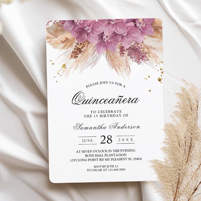 Moderne Elegante Schönheit Rosa Orchid & Pampas &  Einladung (Von Creator hochgeladen)