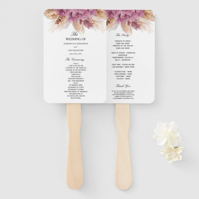 Moderne Elegante Schönheit Rosa Orchid & Pampas &  Fächer (Vorne und Hinten)