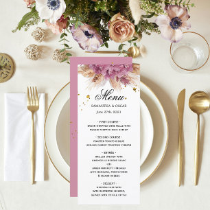 Moderne Elegante Schönheit Rosa Orchid & Pampas &  Menükarte