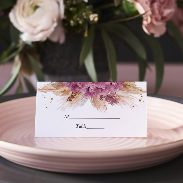 Moderne Elegante Schönheit Rosa Orchid & Pampas &  Platzkarte (Von Creator hochgeladen)