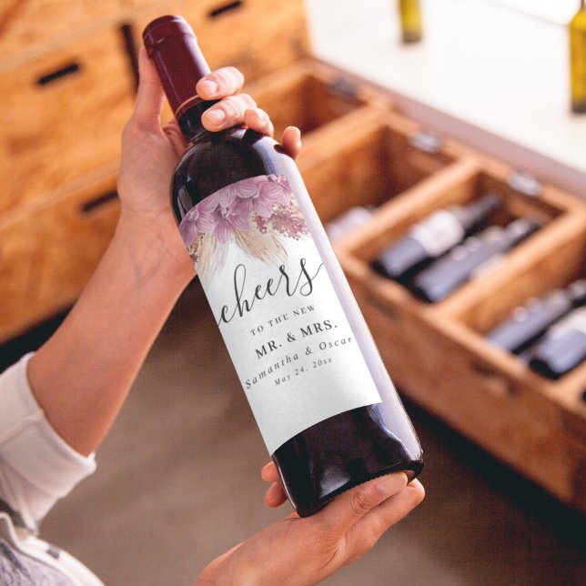 Moderne Elegante Schönheit Rosa Orchid & Pampas &  Weinetikett (Von Creator hochgeladen)