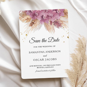 Moderne elegante Schönheit Rosa Orchidee & Pampas  Save The Date