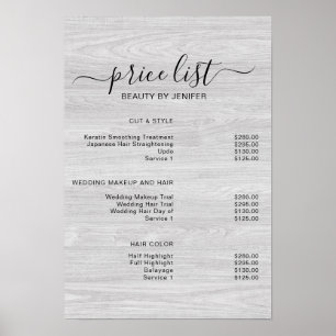 Moderne elegante Schönheitssalon-Preisliste Poster