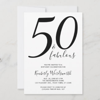 Moderne elegante Schrift 50 Fabulous Fünfzigster G Einladung