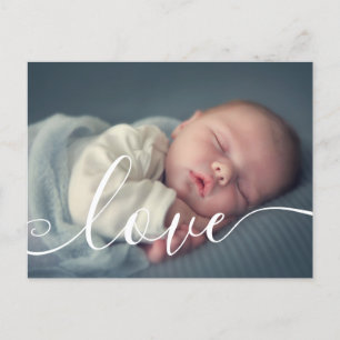 Moderne elegante Schrift Baby-Foto einfach Geburt Ankündigungspostkarte