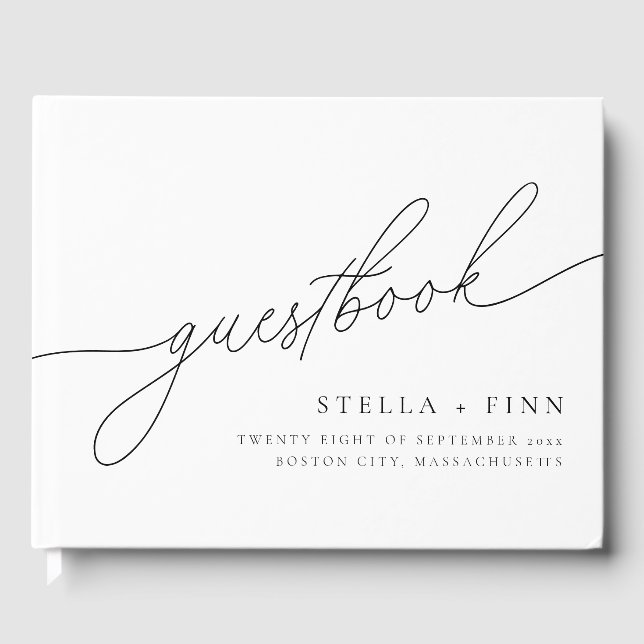 Moderne elegante Schrift Hochzeit Gästebuch (Vorderseite)