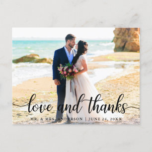Moderne elegante Schrift Liebe Dank Hochzeitsfoto  Postkarte