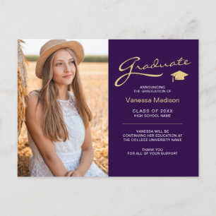 Moderne elegante Schrift lila & gold 2 Fotos Gra Postkarte