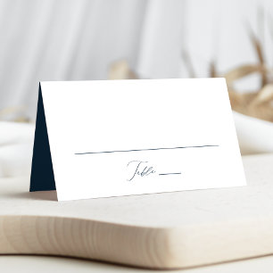 Moderne elegante Schrift Navy Hochzeit Platzkarte