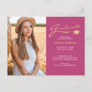 Moderne elegante Schrift Rosa & Gold   2 Fotos Gra Postkarte
