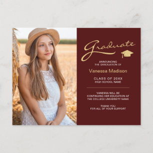 Moderne elegante Schrift Rot & Gold   2 Fotos Grad Postkarte