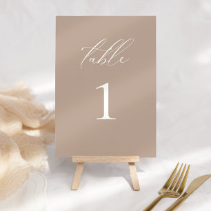 Moderne Elegante Schrift Taupe Hochzeit Tischnumme Tischnummer