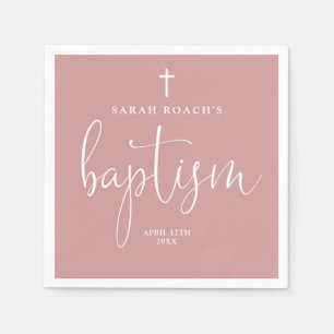Moderne elegante Schriftart Dusty Rose Rosa Taufe Serviette